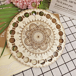 20-Position Mandala Theme Basswood Embroidery Thread Plate, Cross Stitch Threading Board Tools, Flat Round with Flower Pattern, Beige, 140mm(MAND-PW0001-88A)