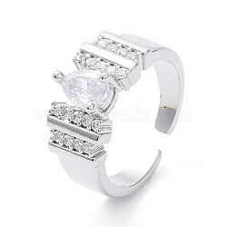 Cubic Zirconia Teardrop Open Cuff Ring, Platinum Brass Jewelry for Women, Clear, Inner Diameter: 16.8mm(RJEW-G287-03P-02)