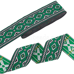 Ethnic Style Polyester Ribbon, for Clothing Accessories, Green, Flat, Rhombus Pattern, 2 inch(50mm), about 7.66 Yards(7m)/Bundle(OCOR-WH0046-21A)