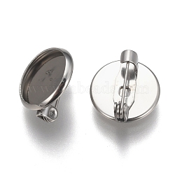 304 Stainless Steel Brooch Findings, Flat Round, Stainless Steel Color, Tray: 12mm, 14x6mm, Pin: 0.7mm(STAS-F191-04P-12mm)