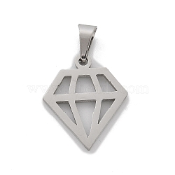 304 Stainless Steel Pendants, Diamond Charms, Anti-Tarnish, Stainless Steel Color, 17.5x14.5x1.5mm, Hole: 5x2.5mm(STAS-L281-003P)