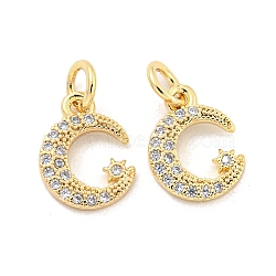 Brass Micro Pave Clear Cubic Zirconia Charms, Moon, Sun, 12x9x2mm, Hole: 2.5mm(KK-Z044-17C)