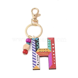 Wood Keychain, with Dye & Iron Key Ring, Letter H, 11.6~12.1cm.(KEYC-S256-01H)