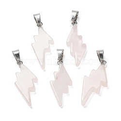 Natural Rose Quartz Pendants, Lightning Bolt Charms with Stainless Steel Color Plated 201 Stainless Steel Snap on Bails, 31~33x13~14x5mm, Hole: 7.5x4.5mm(G-C057-01P-09)