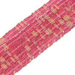 Electroplate Glass Beads Strands, Heishi Beads, Square, Light Coral, 3x3x1mm, Hole: 0.9mm, about 210pcs/strand, 14.96~16.54''(38~42cm)(GLAA-B023-01A-04)