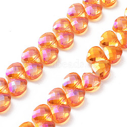 Electroplate Triangle Glass Beads Strands, Full Rainbow Plated, Faceted, Dark Orange, 9x10x5mm, Hole: 1mm, about 100pcs/strand, 23.62''(60cm)(EGLA-A036-11A-FR03)