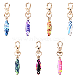 7Pcs Alloy Enamel Keychains, Surfboard, with Alloy Swivel Clasps, Mixed Color, 67mm(HJEW-YW00213)