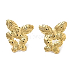 Ion Plating(IP) 304 Stainless Steel Butterfly Stud Earrings, Left and Right, Real 18K Gold Plated, 25.5x23.5mm(EJEW-G347-02G-01)