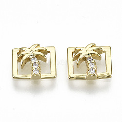 Brass Micro Pave Clear Cubic Zirconia Cabochons, Fit Floating Locket Charms, Cadmium Free & Nickel Free & Lead Free, Coconut Tree, Real 16K Gold Plated, 6x7.5x2mm(KK-S061-57G-NR)