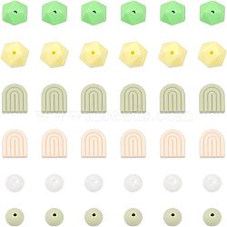 CHGCRAFT 6 Style Food Grade Eco-Friendly Silicone Beads, Chewing Beads For Teethers, DIY Nursing Necklaces Making, Round & Rainbow, Mixed Color, 11.5~19.5x11.5~17x6~16.5mm, Hole: 2mm, 44pcs/box(SIL-CA0001-39)