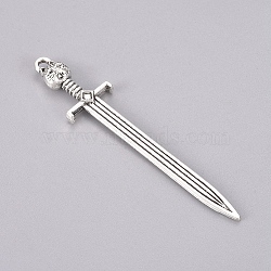 Tibetan Style Alloy Big Pendants, Long Swords, for Crafting, Jewelry Making, Antique Silver, 66.7x14.5x5.5mm, Hole: 2mm(PALLOY-TAC0011-17AS)