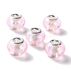 Shell Transparent Brass Cores Acrylic European Beads, Round, Large Hole Bead, Silver, Pearl Pink, 13.5x10mm, Hole: 5mm(OACR-M024-07S-07)