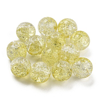 Transparent Spray Painting Crackle Glass Beads, Round, Yellow, 10mm, Hole: 1.6mm, 200pcs/bag