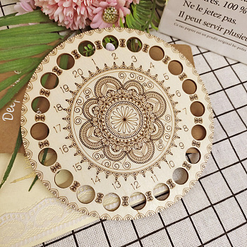 20-Position Mandala Theme Basswood Embroidery Thread Plate, Cross Stitch Threading Board Tools, Flat Round with Flower Pattern, Beige, 140mm