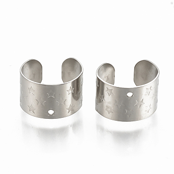 304 Stainless Steel Cuff Earrings, with Star, Stainless Steel Color, 10~11x7mm, Hole: 0.8mm
