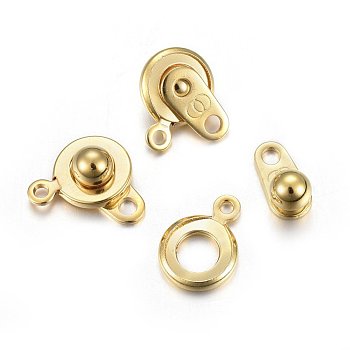 201 Stainless Steel Snap Clasps, Real 24k Gold Plated, 15x9x5mm, Hole: 1.5~1.8mm