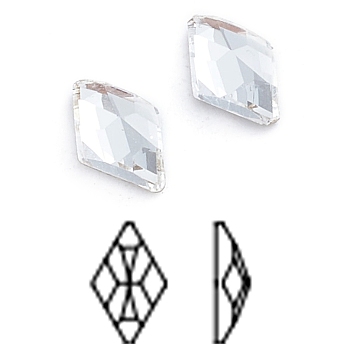 Glass Rhinestone Cabochons, Flat Back & Back Plated, Faceted, Rhombus, Crystal, 8x5x2.5mm