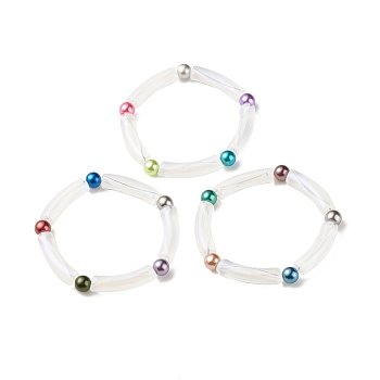 Acrylic Curved Tube & Round Chunky Stretch Bracelet for Women, Mixed Color, Inner Diameter: 2 inch(5.05~5.15cm)