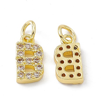 Real 18K Gold Plated Brass Micro Pave Clear Cubic Zirconia Charms, with Jump Ring, Letter.B, 11.5x6x2.5mm, Hole: 3.4mm