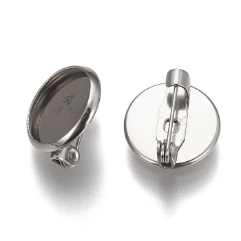 304 Stainless Steel Brooch Findings, Flat Round, Stainless Steel Color, Tray: 12mm, 14x6mm, Pin: 0.7mm