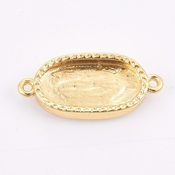 Brass Cabochon Connector Settings, Plain Edge Bezel Cups, Long-Lasting Plated, Oval, Golden, Tray: 7x14mm, 9x20x3.5mm, Hole: 1mm