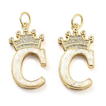 Brass Micro Pave Clear Cubic Zirconia Pendants, with Synthetic Opal, Real 18K Gold Plated, with Jump Ring, Letter C, 26.5~33x14~23.5x3.5~4.5mm, Hole: 4.5mm