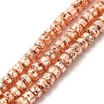 Electroplated Natural Lava Rock Beads Strands, Column, Rose Gold Plated, 3x4.5mm, Hole: 1mm, about 127~128pcs/strand, 15.75~15.94 inch(40~40.5cm)