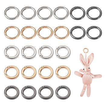 24Pcs 6 Styles Zinc Alloy Spring Gate Rings, Ring Shape, Mixed Color, 5 Gauge~7 Gauge, 27~28x3.5~4.5mm, 4pcs/style