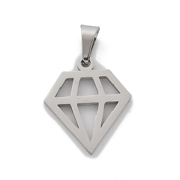 304 Stainless Steel Pendants, Diamond Charms, Anti-Tarnish, Stainless Steel Color, 17.5x14.5x1.5mm, Hole: 5x2.5mm