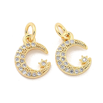 Brass Micro Pave Clear Cubic Zirconia Charms, Moon, Sun, 12x9x2mm, Hole: 2.5mm