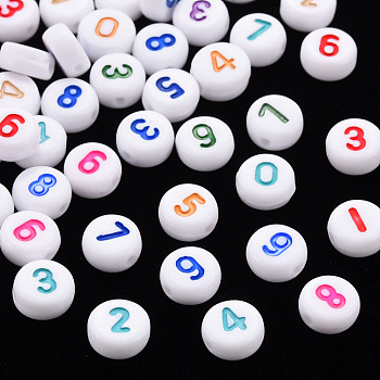Opaque Acrylic Beads, Flat Round with Random Mixed Number, Mixed Color, 7x3.5mm, Hole: 1.2mm, about 3650pcs/500g
