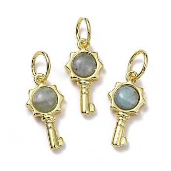 Natural Aquamarine Pendants, with Golden Brass Findings, Key, 20x10x4mm, Hole: 6.2mm