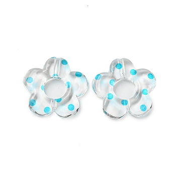 Transparent Printed Acrylic Beads, Flower, Deep Sky Blue, 19x20x4mm, Hole: 1.6mm