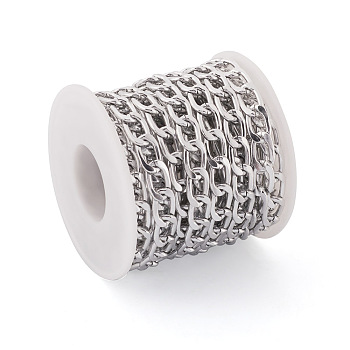 Oxidation Aluminum Curb Chains, Unwelded, with Spool, Oval, Silver, 13.5x8x2mm, about 16.40 Feet(5m)/Roll