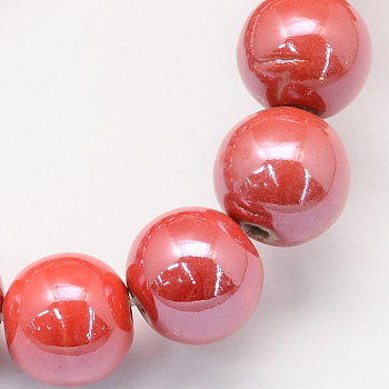 Pearlized Handmade Porcelain Round Beads, Orange Red, 8mm, Hole: 2mm
