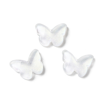K9 Glass Cabochons, with Glitter Powder, Butterfly, White, 8x11x3mm
