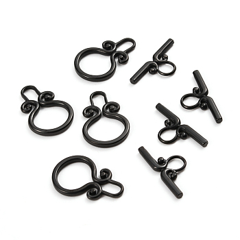304 Stainless Steel Toggle Clasps, Electrophoresis Black, Ring: 22.5x15x2mm, Hole: 6mm, Inner Diameter: 6x3.5mm, Bar: 22x10x2mm, Hole: 5x4mm