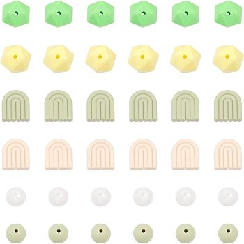 CHGCRAFT 6 Style Food Grade Eco-Friendly Silicone Beads, Chewing Beads For Teethers, DIY Nursing Necklaces Making, Round & Rainbow, Mixed Color, 11.5~19.5x11.5~17x6~16.5mm, Hole: 2mm, 44pcs/box