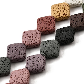Dyed Natural Lava Rock Beads Strands, Rhombus, Mixed Color, 14~14.5x14~14.5x5~6mm, Hole: 1.2mm, about 28pcs/strand, 15.55''(39.5cm)