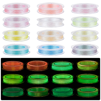 12 Rolls 12 Colors 3-Ply Polycotton(Polyester Cotton) Embroidery Floss, Luminous Thread, Iridescent Thread, for Hand & Machine Sewing, Tassel Embroidery, Mixed Color, 0.3mm, about 22m/roll, 1 roll/color