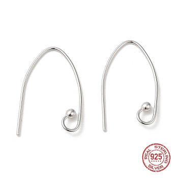 Rhodium Plated 925 Sterling Silver Earring Hooks, Marquise Ear Wire, with S925 Stamp, Platinum, 21 Gauge, 21x0.7mm, Hole: 3mm