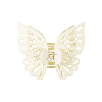 Large Frosted Butterfly Hair Claw Clip, Plastic Hollow Butterfly Ponytail Hair Clip for Women, Beige, 120x130mm