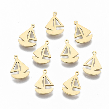 304 Stainless Steel Charms, Laser Cut, Sailboat, Real 14K Gold Plated, 10x7.5x1mm, Hole: 0.6mm