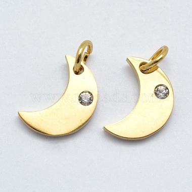 Real 18K Gold Plated Clear Moon Stainless Steel+Cubic Zirconia Charms