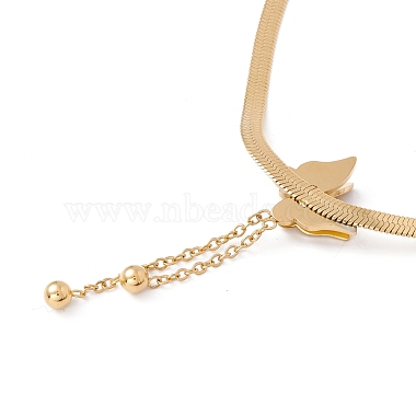 3D Butterfly with Chain Tassel Pendant Necklace with Herringbone Chains(NJEW-G074-43G)-2
