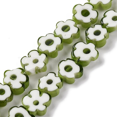 Olive Drab Flower Millefiori Lampwork Beads