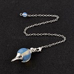 Opalite Sphere Dowsing Pendulums, with Platinum Tone Brass Cross Chain & Lobster Claw Clasps, 225~240mm(X-BJEW-E292-A11)