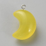 Transparent Luminous Glow in the Dark Resin Pendnats, Star/Moon, Yellow, 29.5x19.5x14.5mm, Hole: 2mm(RESI-WH0038-27B-03)