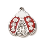 304 Stainless Steel Rhinestone Pendants, Ladybug Charms, with Enamel, Stainless Steel Color, 21x19x2.5mm, Hole: 1.2mm(RB-CBA862B-01P)