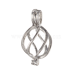 Eco-Friendly Brass Locket Pendants, Cage Pendants, Cadmium Free & Nickel Free & Lead Free, Hollow, Twisted Teardrop, Platinum, 22x12x11mm, Hole: 2x4mm, Inner Diameter: 8x11mm(KK-K163-48P-NR)